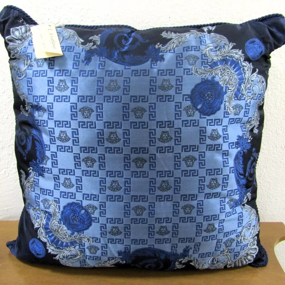Gianni Versace Designer Blue Medusa 27.5" Square Decorative Pillow